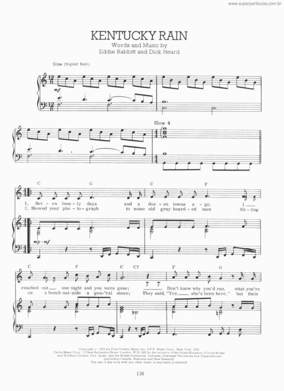 Partitura da música Kentucky Rain v.2