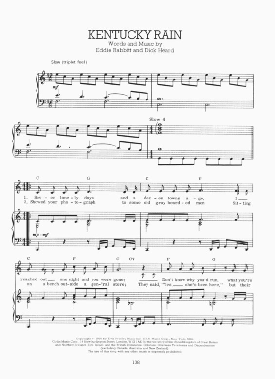 Partitura da música Kentucky Rain v.3