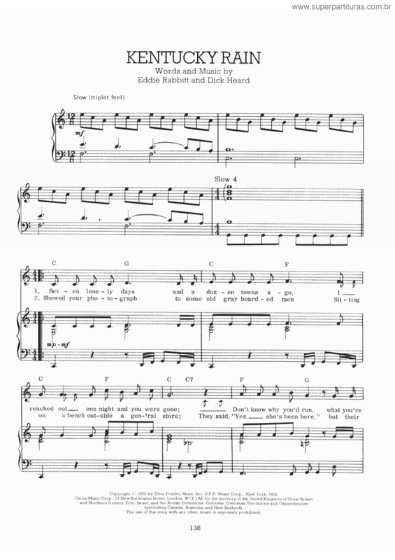 Partitura da música Kentucky rain