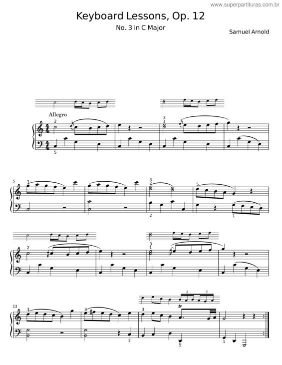 Partitura da música Keyboard Lessons, Op.12 – Samuel Arnold