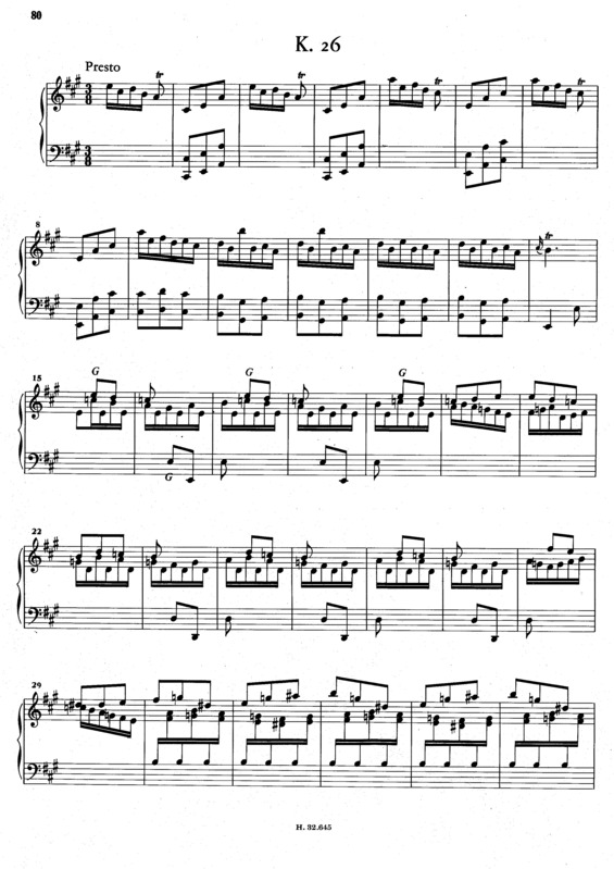 Partitura da música Keyboard Sonata In A Major, K.26