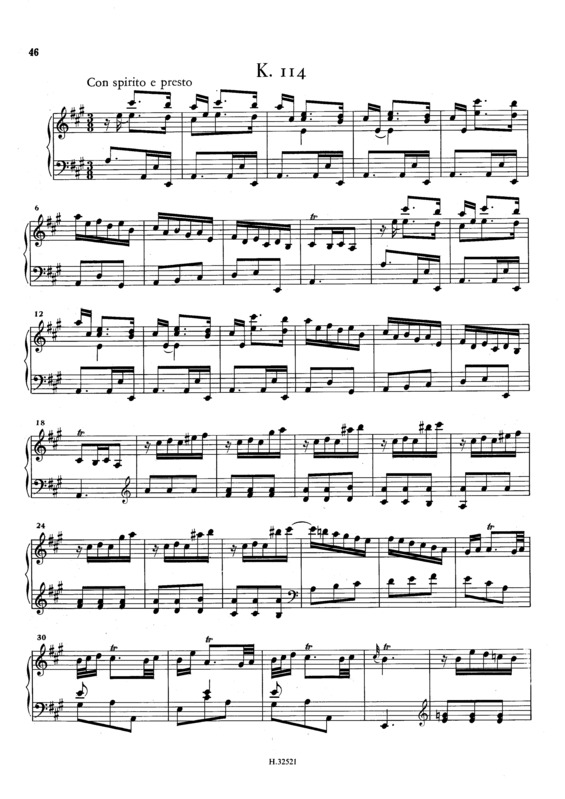 Partitura da música Keyboard Sonata In A Major K.114