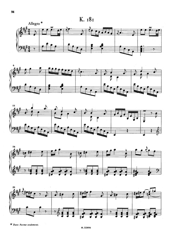 Partitura da música Keyboard Sonata In A Major K.181