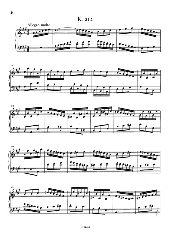 Partitura da música Keyboard Sonata In A Major K.212