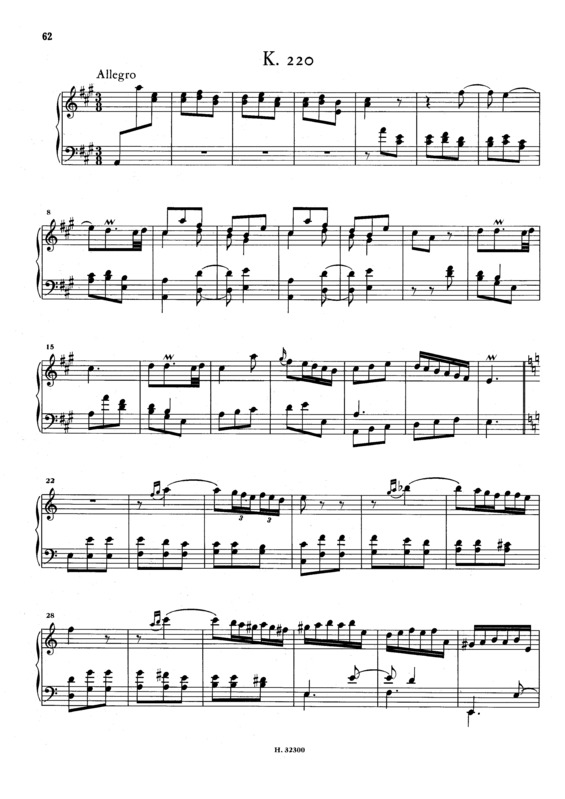 Partitura da música Keyboard Sonata In A Major K.220