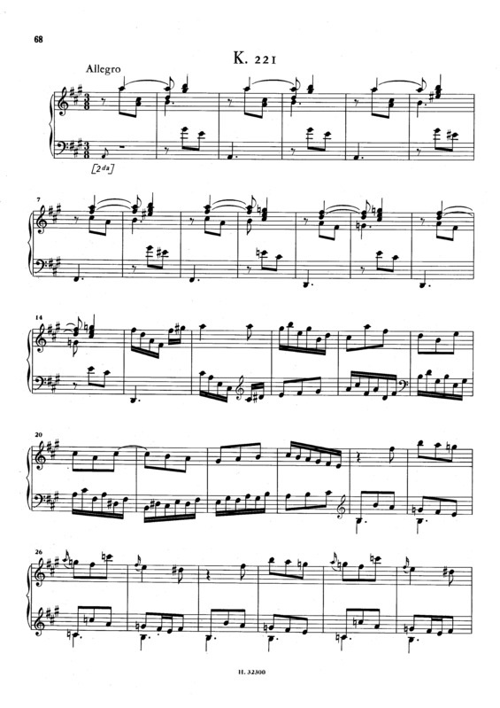 Partitura da música Keyboard Sonata In A Major K.221