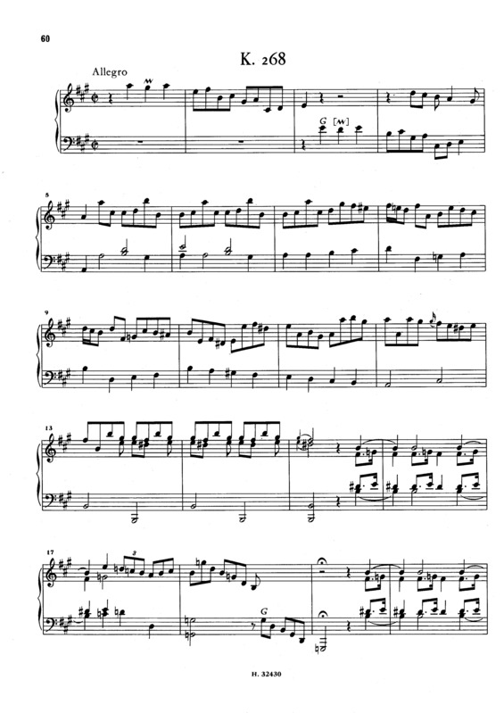 Partitura da música Keyboard Sonata In A Major K.268