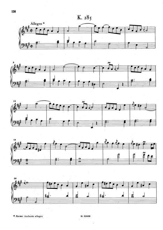 Partitura da música Keyboard Sonata In A Major K.285