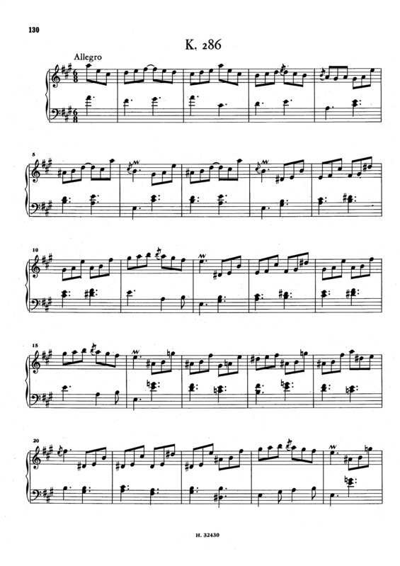 Partitura da música Keyboard Sonata In A Major K.286