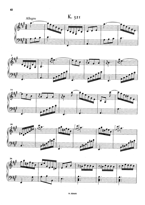 Partitura da música Keyboard Sonata In A Major K.321