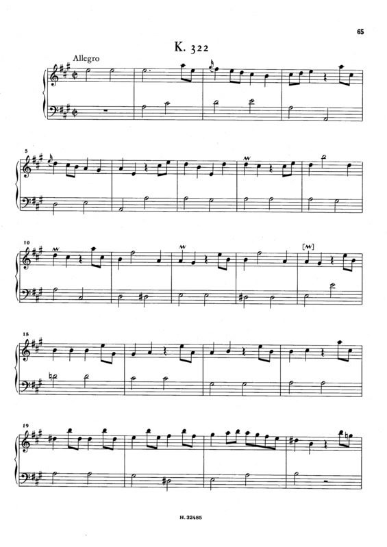Partitura da música Keyboard Sonata In A Major K.322