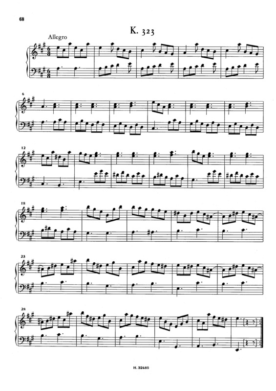 Partitura da música Keyboard Sonata In A Major K.323