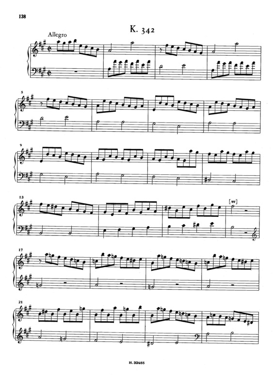 Partitura da música Keyboard Sonata In A Major K.342
