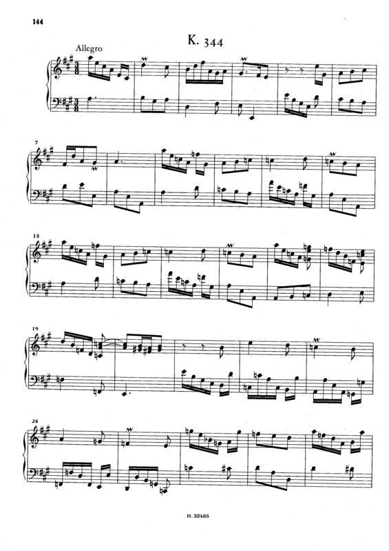 Partitura da música Keyboard Sonata In A Major K.344