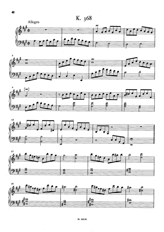 Partitura da música Keyboard Sonata In A Major K.368