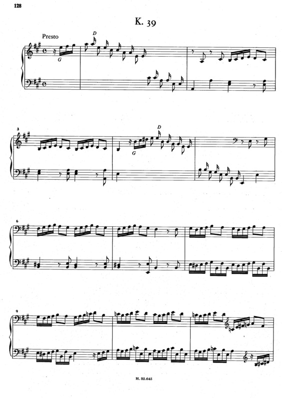 Partitura da música Keyboard Sonata In A Major K.39