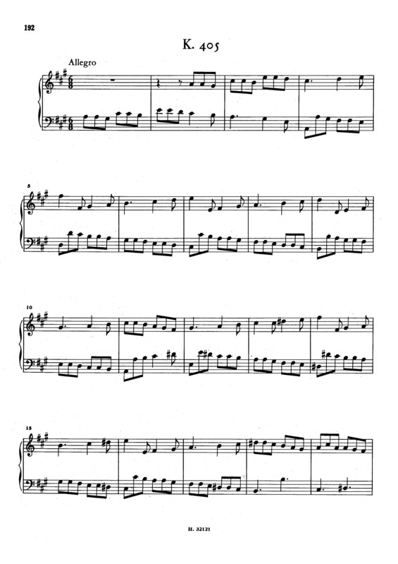 Partitura da música Keyboard Sonata In A Major K.405