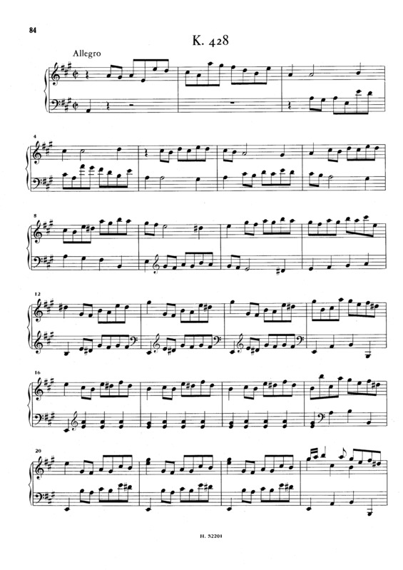 Partitura da música Keyboard Sonata In A Major K.428