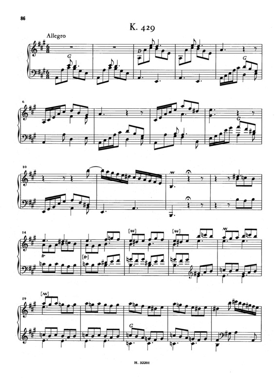 Partitura da música Keyboard Sonata In A Major K.429