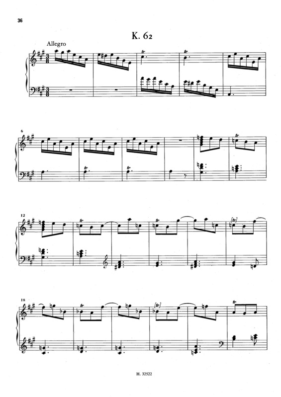 Partitura da música Keyboard Sonata In A Major K.62