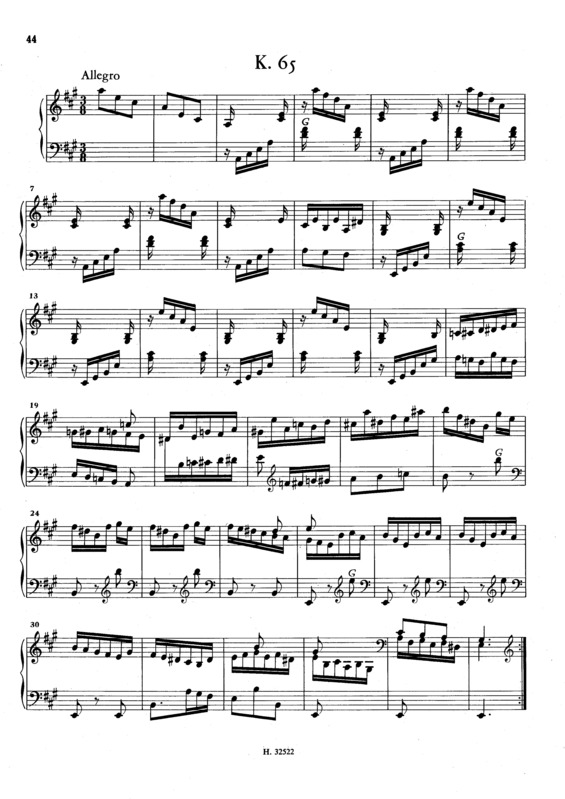 Partitura da música Keyboard Sonata In A Major K.65