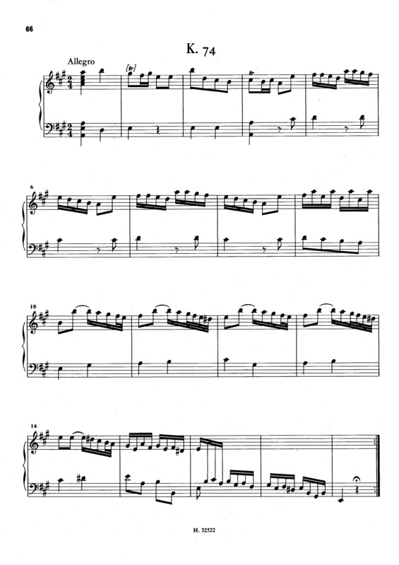 Partitura da música Keyboard Sonata In A Major K.74