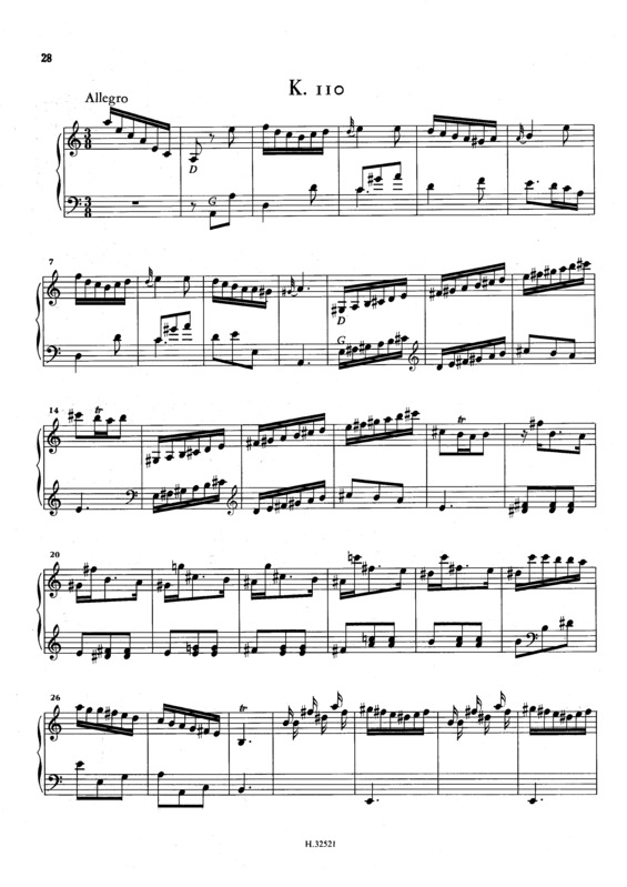 Partitura da música Keyboard Sonata In A Minor K.110