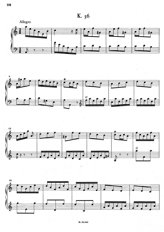 Partitura da música Keyboard Sonata In A Minor K.36