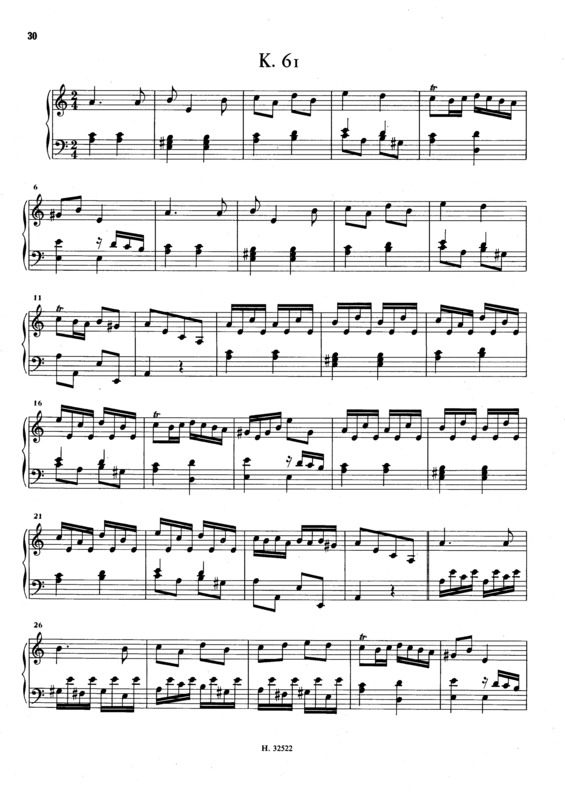 Partitura da música Keyboard Sonata In A Minor K.61
