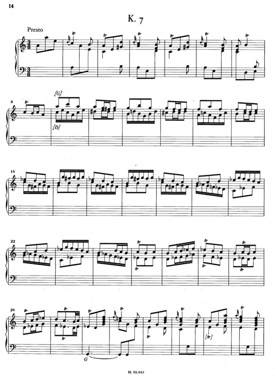 Partitura da música Keyboard Sonata In A Minor K.7