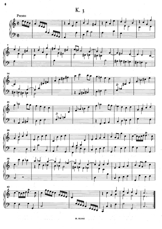 Partitura da música Keyboard Sonata In Am K3