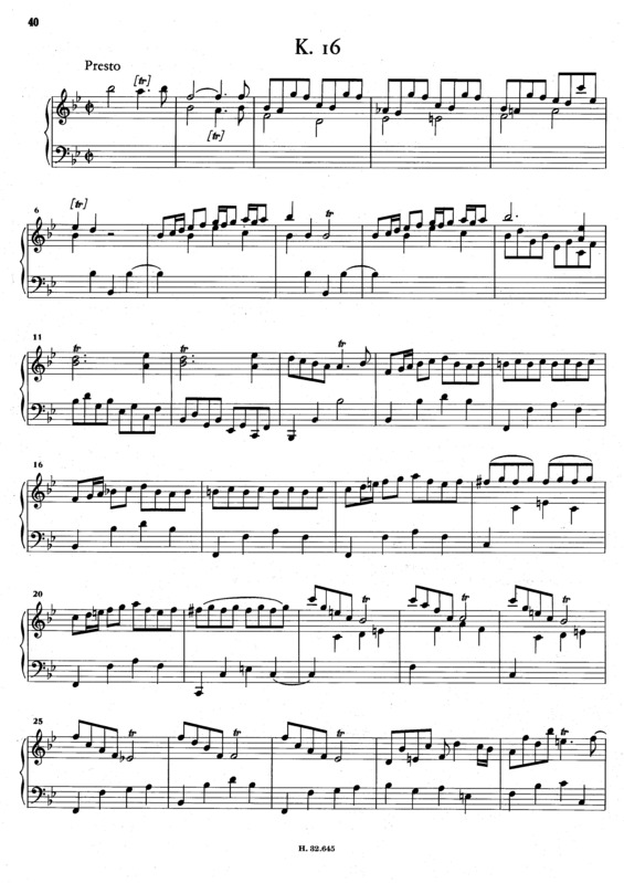 Partitura da música Keyboard Sonata In B-b Major K.16