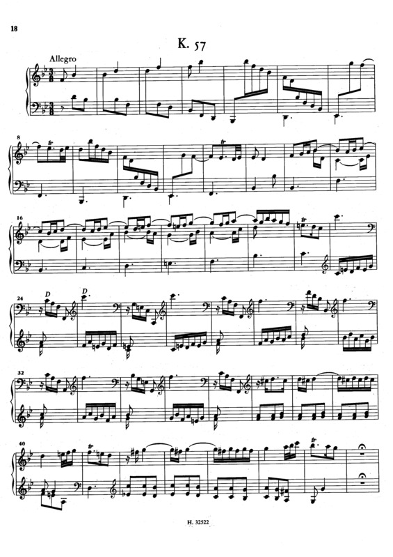 Partitura da música Keyboard Sonata In B-b Major K.57