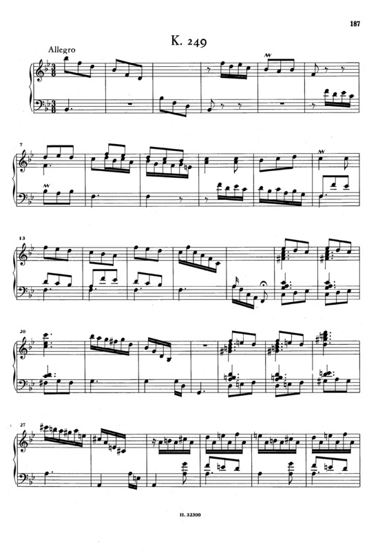 Partitura da música Keyboard Sonata In B-flat Major K.249