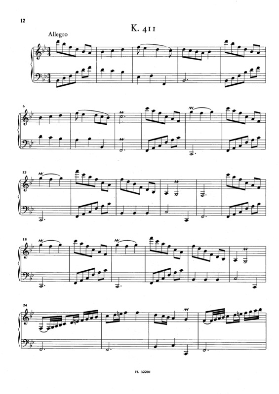 Partitura da música Keyboard Sonata In B-flat Major K.411
