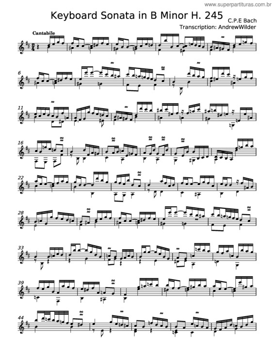 Partitura da música Keyboard Sonata In B Minor, H.245 – Carl Philipp Emanuel Bach