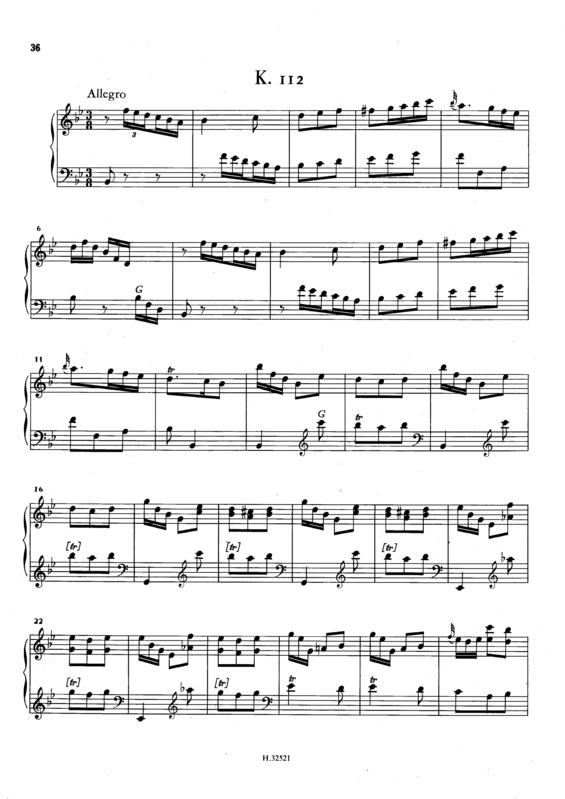 Partitura da música Keyboard Sonata In Bb Major K.112