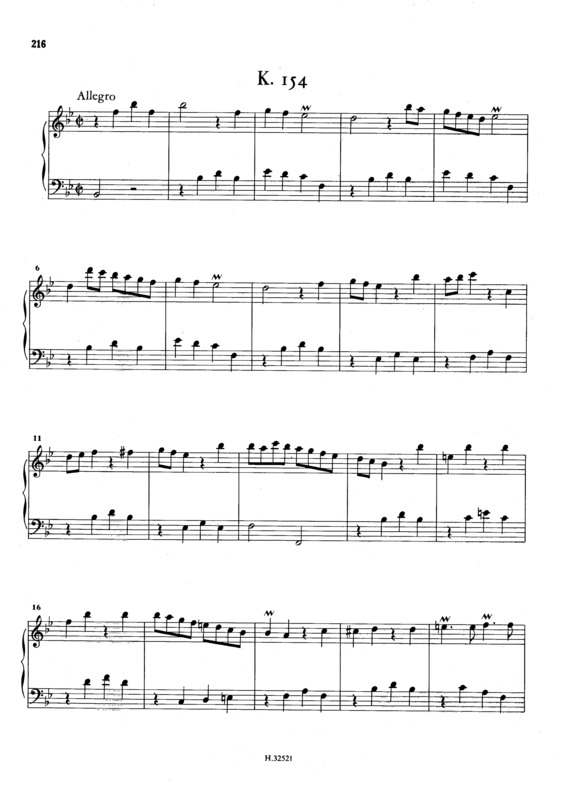 Partitura da música Keyboard Sonata In Bb Major K.154