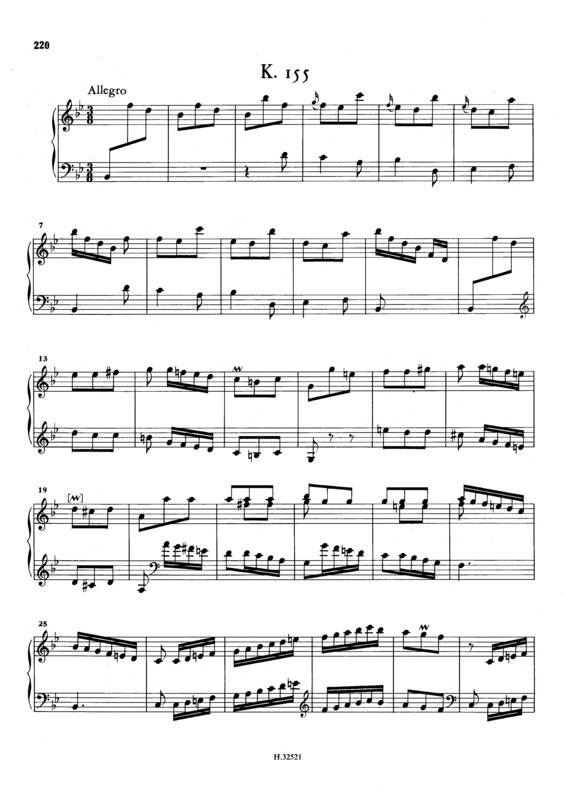 Partitura da música Keyboard Sonata In Bb Major K.155