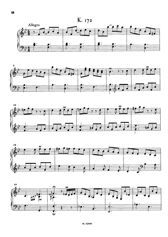 Partitura da música Keyboard Sonata In Bb Major K.172