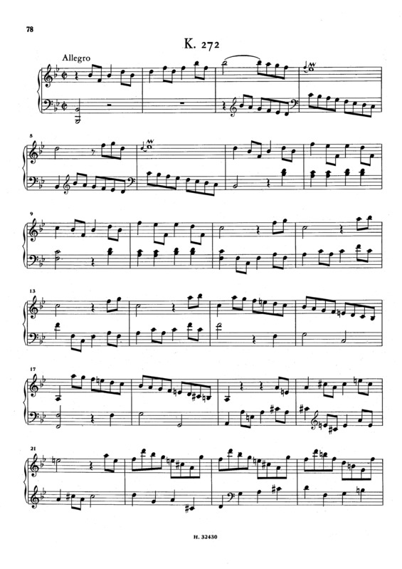 Partitura da música Keyboard Sonata In Bb Major K.272