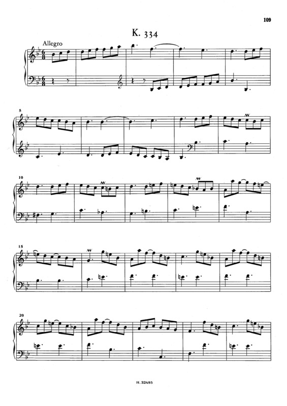 Partitura da música Keyboard Sonata In Bb Major K.334