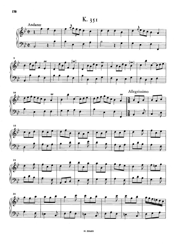 Partitura da música Keyboard Sonata In Bb Major K.351