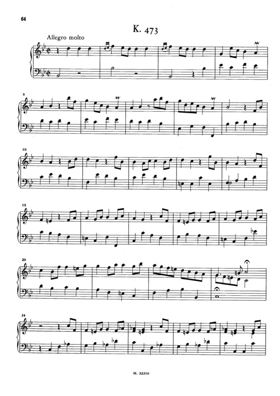 Partitura da música Keyboard Sonata In Bb Major K.473