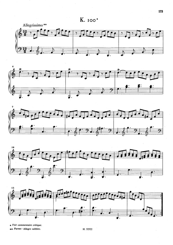 Partitura da música Keyboard Sonata In C Major K.100