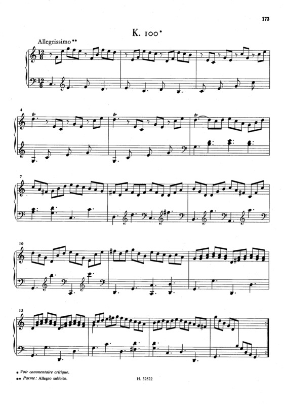 Partitura da música Keyboard Sonata In C Major K.100