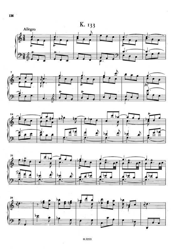 Partitura da música Keyboard Sonata In C Major K.133