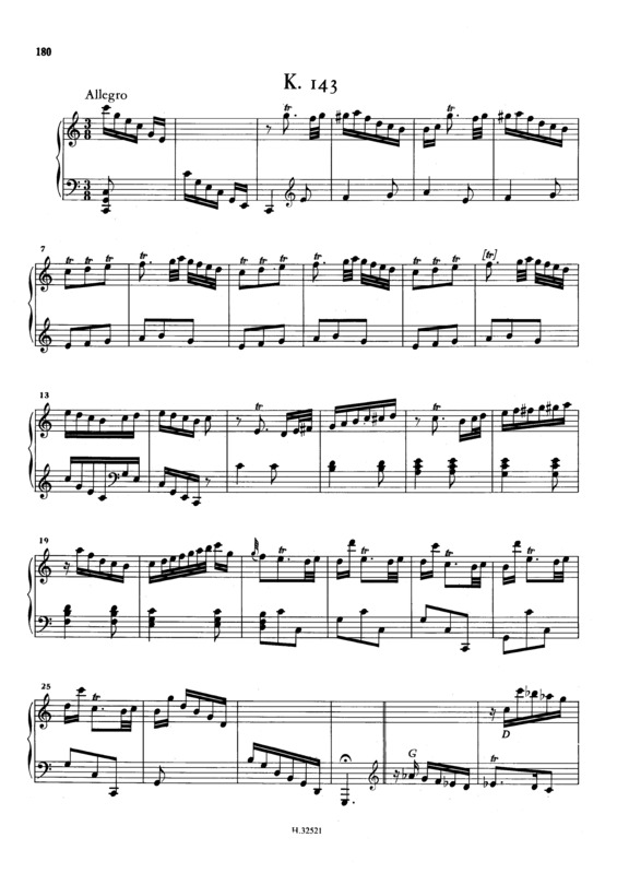 Partitura da música Keyboard Sonata In C Major K.143