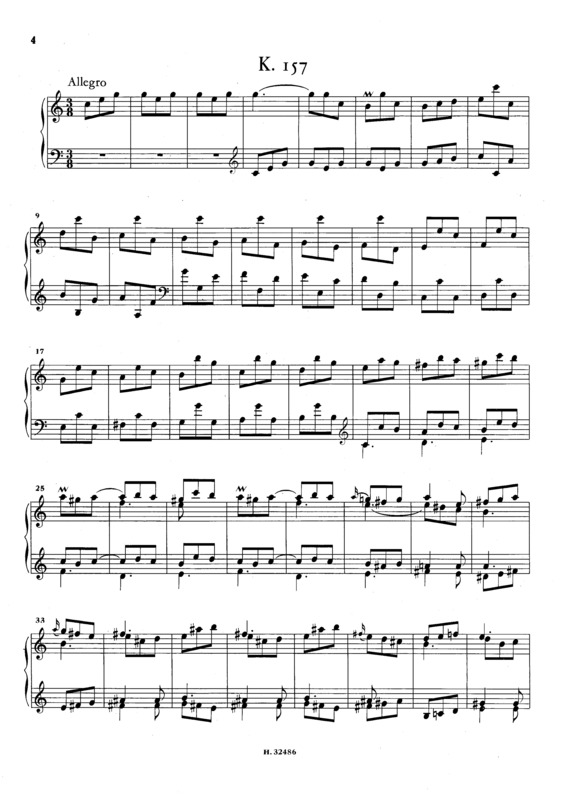 Partitura da música Keyboard Sonata In C Major K.157