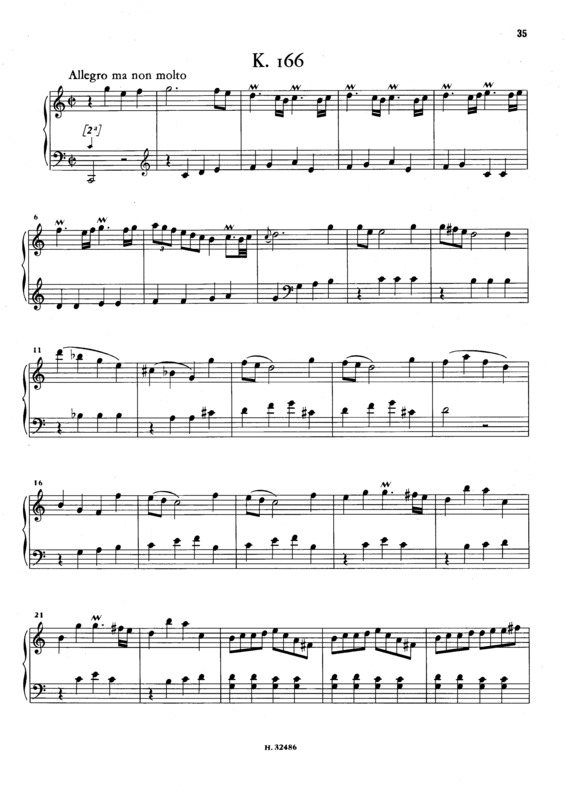 Partitura da música Keyboard Sonata In C Major K.166